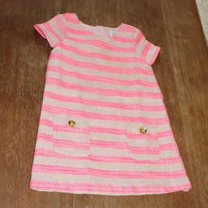 Girl's pink & gold striped tweed cream dress